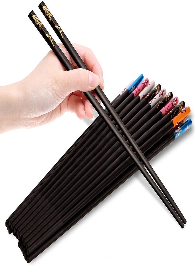 Iktu 5 Pairs Reusable Chopsticks Set - Fiberglass Japanese Chopsticks, Lightweight Easy to Use Chop Sticks with Case for Sushi, Noodles and Other Asian Food (Black Flower) - Image 1